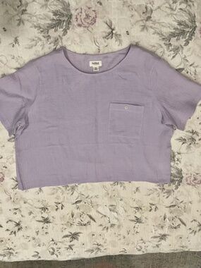 UpWest Oversized Cropped Boho Crinkle Gauze Top Lilac NWT